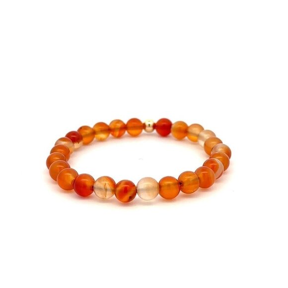 Natural Carnelian 6mm Stretchable Bracelet 18k Gold Bead Charm - Picture 5 of 5